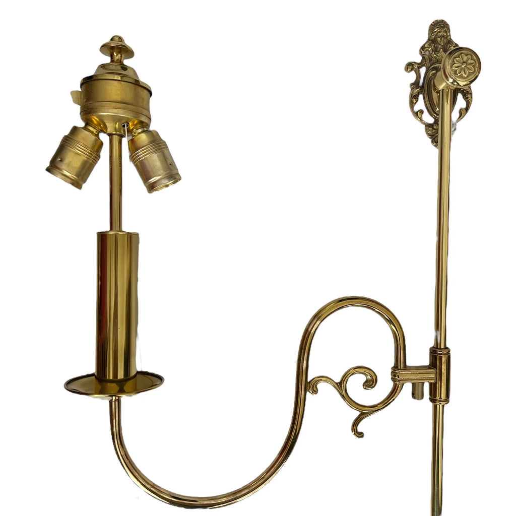 Vintage Brass Adjustable Wall Lamp with Pink Velvet Shade – Mid-Century Hollywood Regency Light