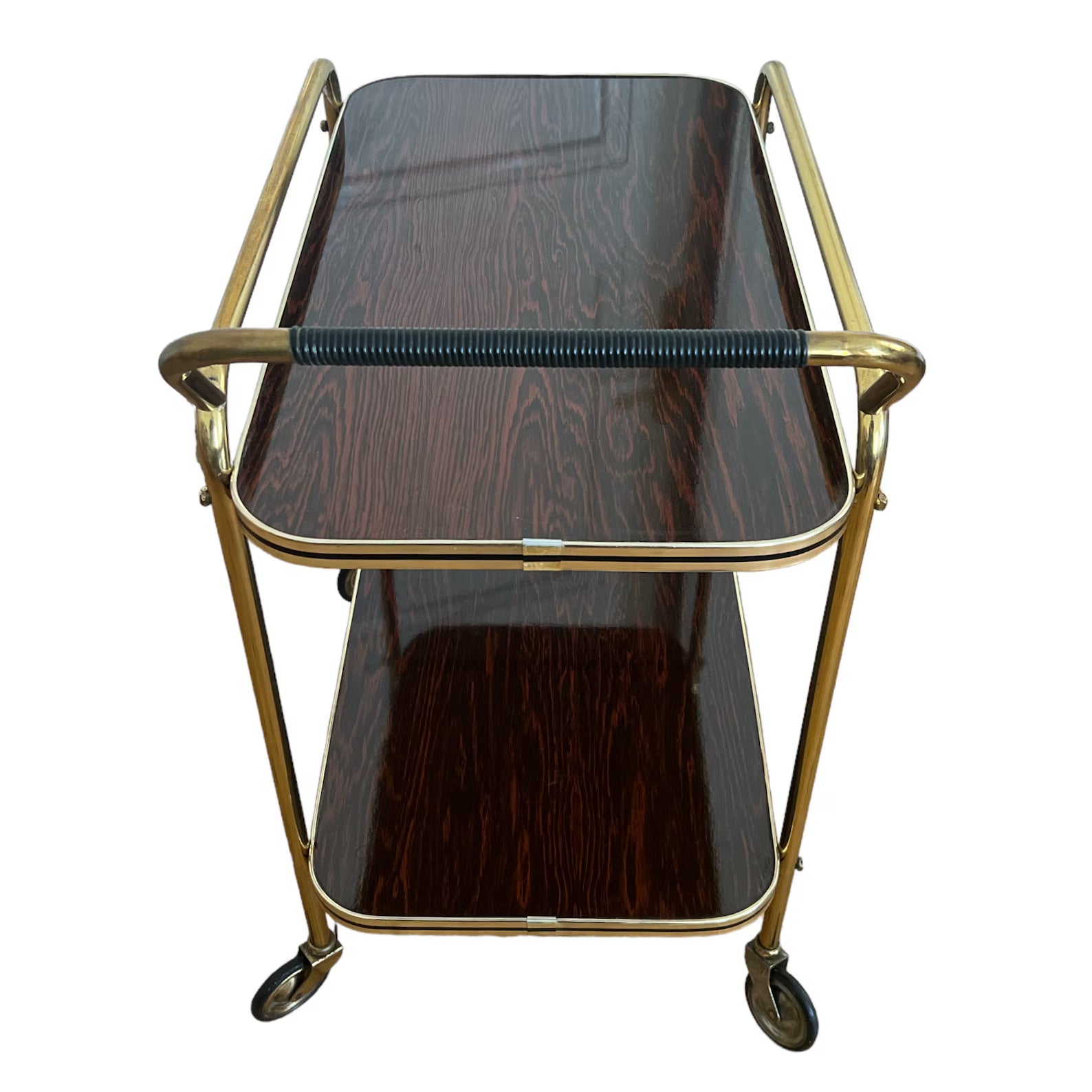 Vintage Mid-Century Bar Cart. Two-Tier West German Design with Gold Accents