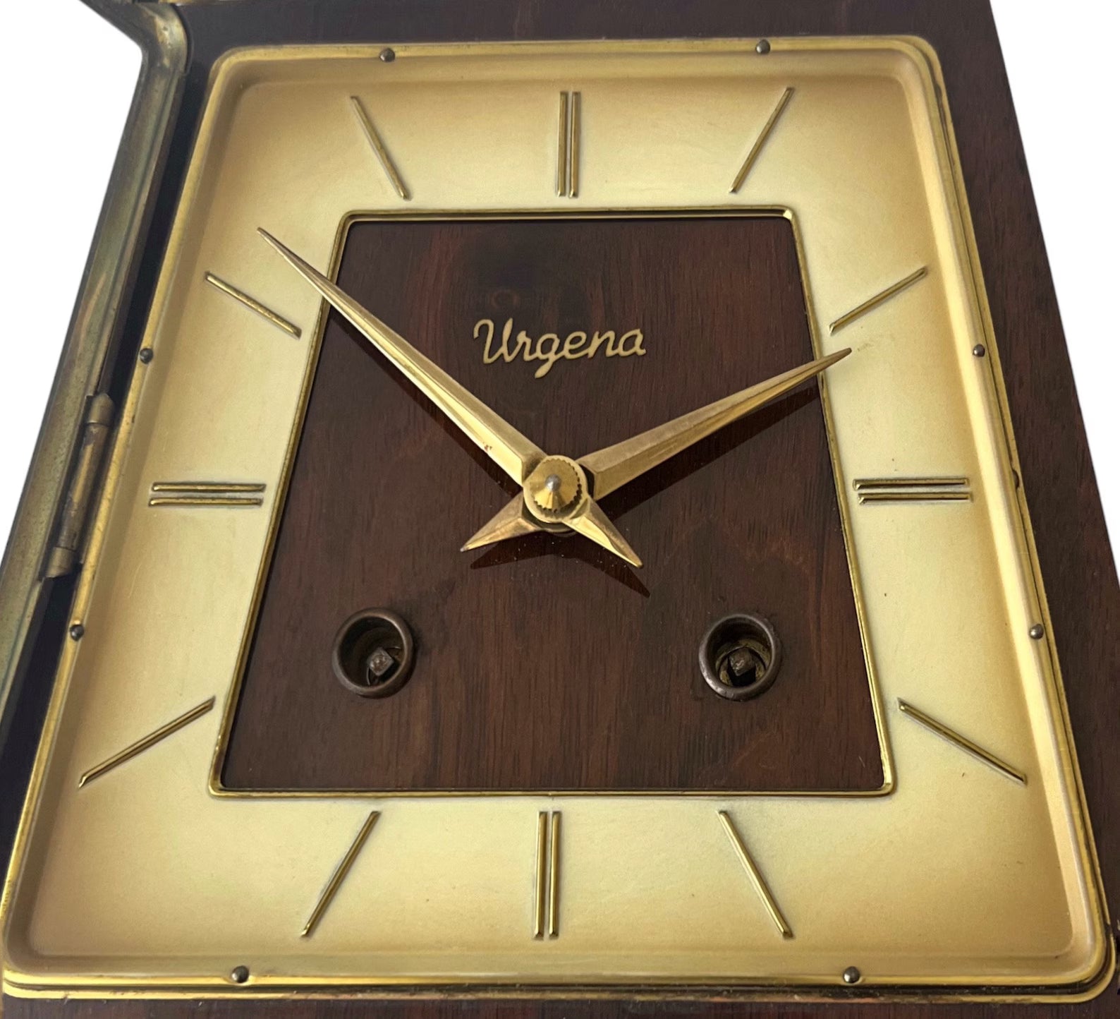 Vintage Urgena Kienzle Desk Clock, Wooden Brass Mid Century Mantel Clock