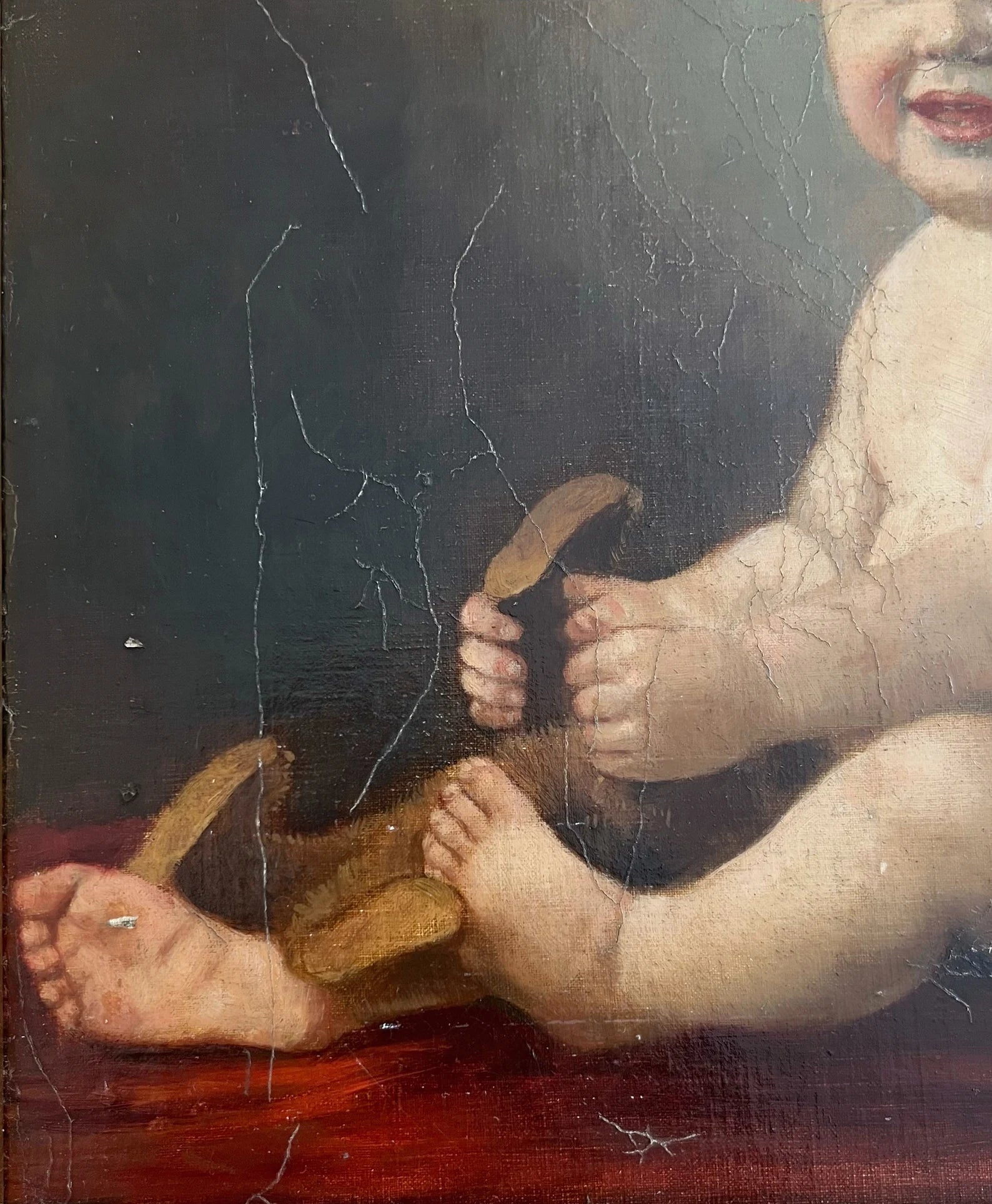 Antique Child Portrait Painting c.1900.  Oil on Board, German Atelier. Framed
