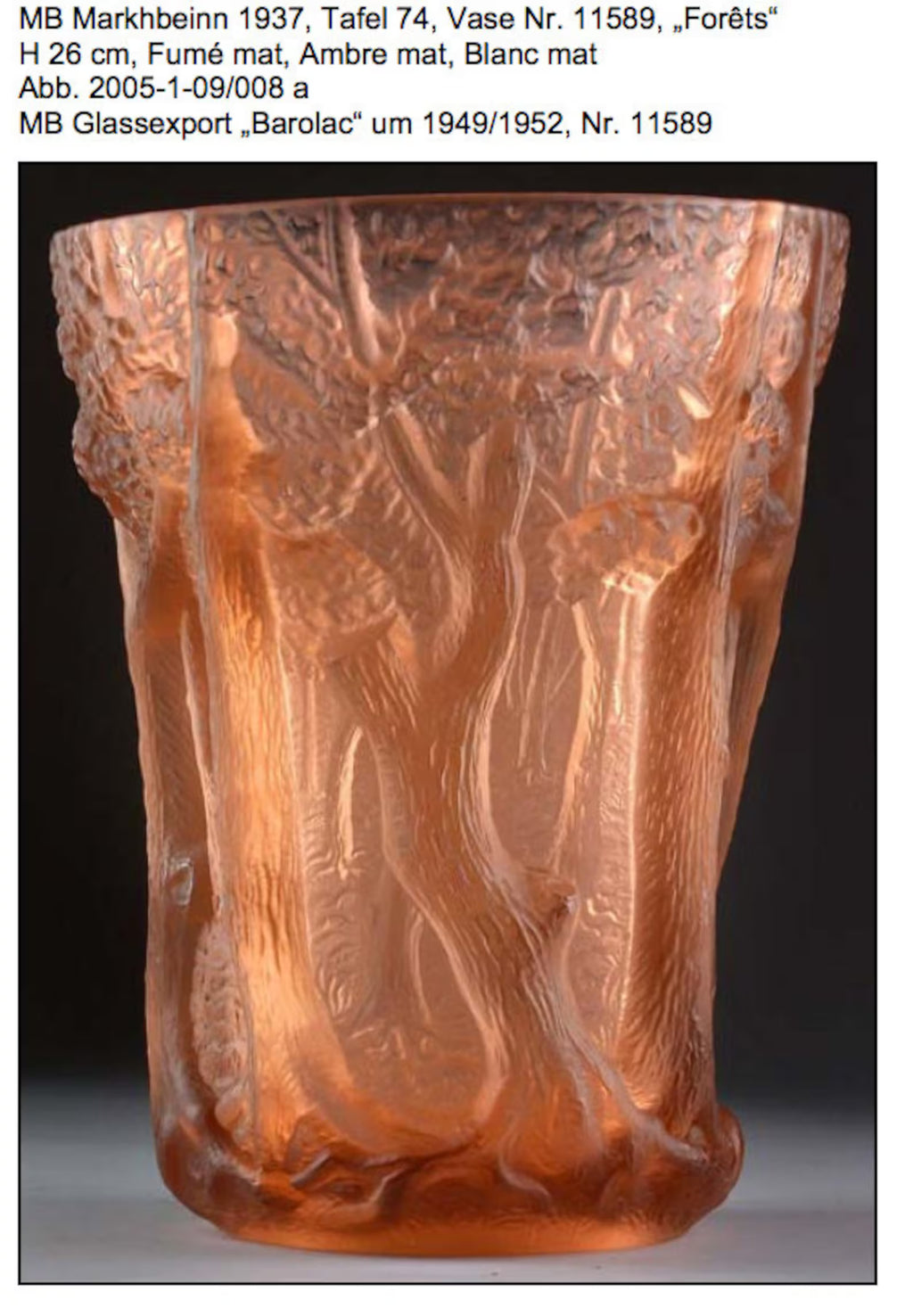 Art Deco Barolac Glass Vase, Josef Inwald Dans La Forêt 11589, Czech Pressed Glass