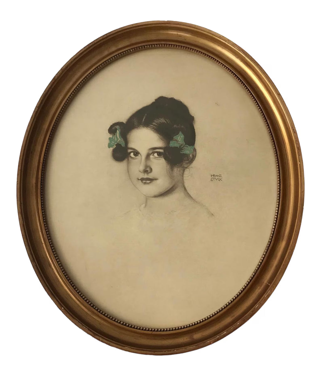 Antique Franz von Stuck “Mary” Hand-Colored Lithograph, Jugendstil Portrait