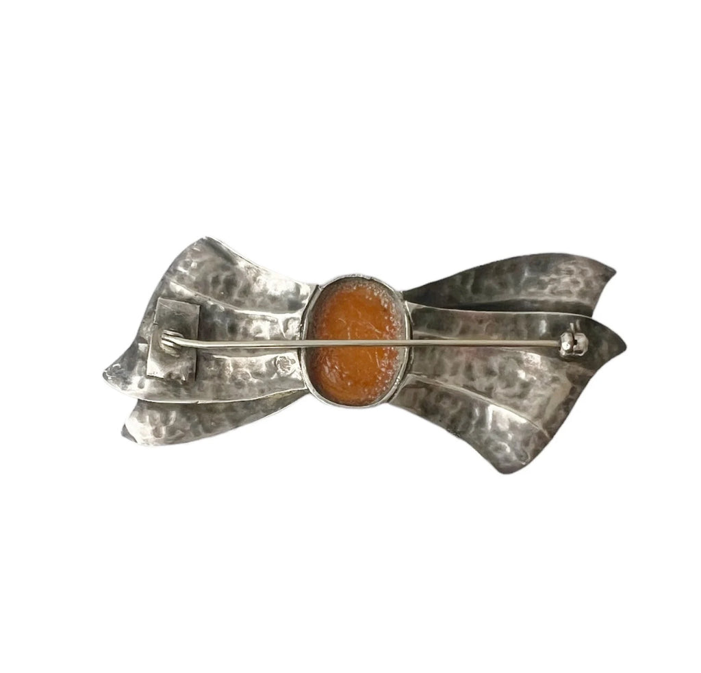 Vintage Bow Brooch. Silver and Baltic Amber.