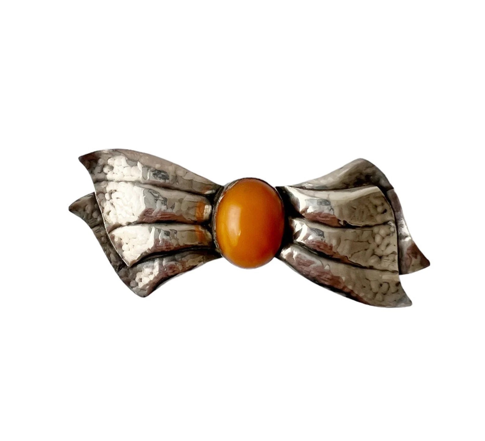 Vintage Bow Brooch. Silver and Baltic Amber.
