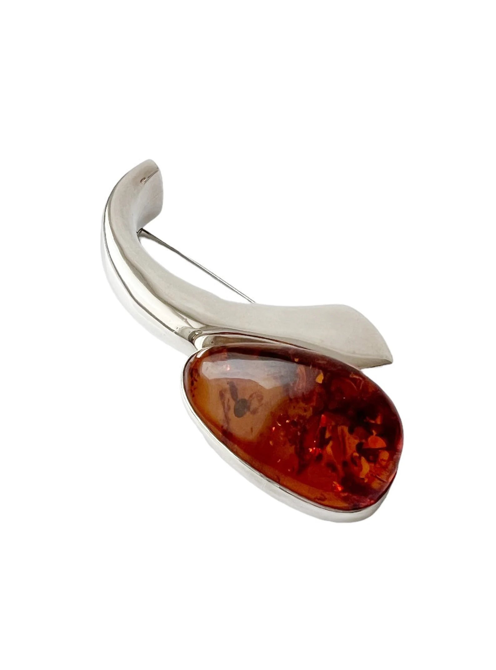 Vintage Designer Brooch. Sterling Silver and Baltic Amber by H. J. Zdanowscy. 1980.