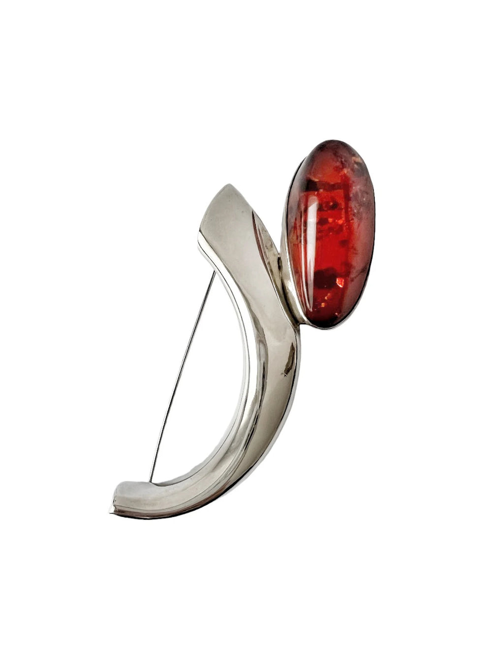 Vintage Designer Brooch. Sterling Silver and Baltic Amber by H. J. Zdanowscy. 1980.