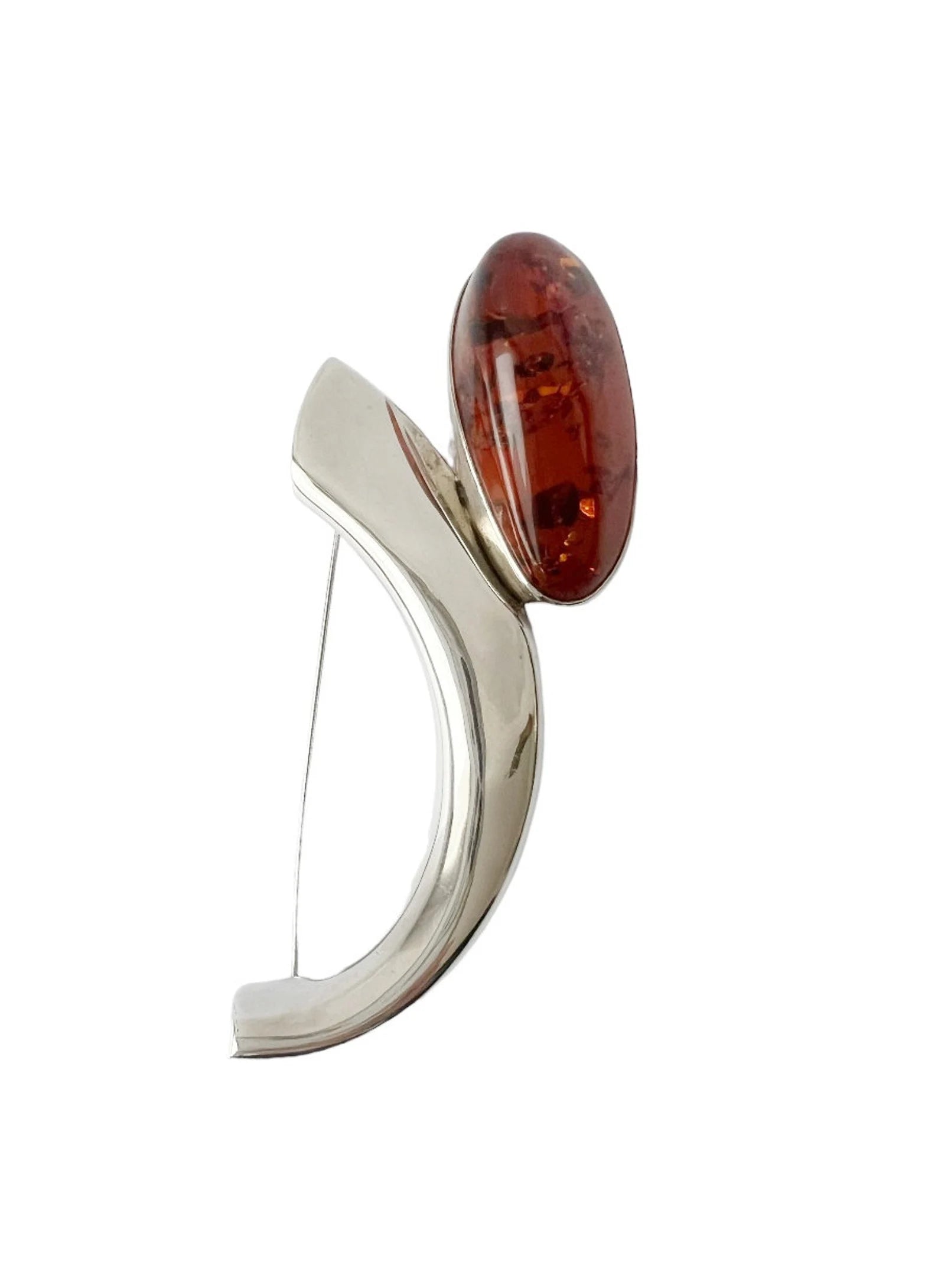 Vintage Designer Brooch. Sterling Silver and Baltic Amber by H. J. Zdanowscy. 1980.
