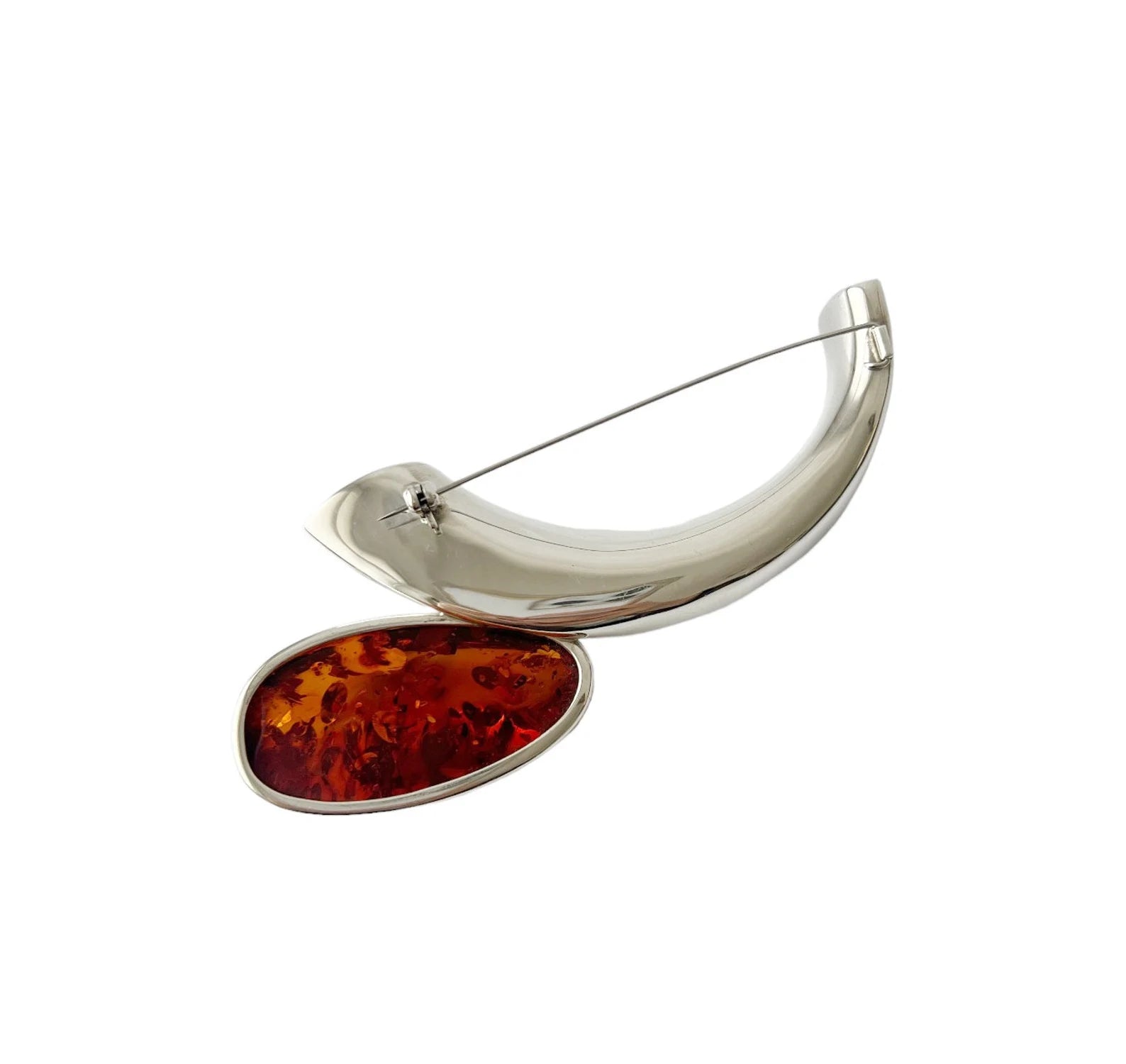 Vintage Designer Brooch. Sterling Silver and Baltic Amber by H. J. Zdanowscy. 1980.
