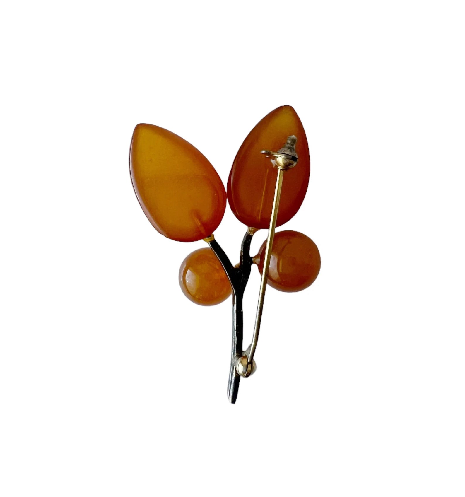 Vintage Leaves Brooch. Silver and  Baltic Amber