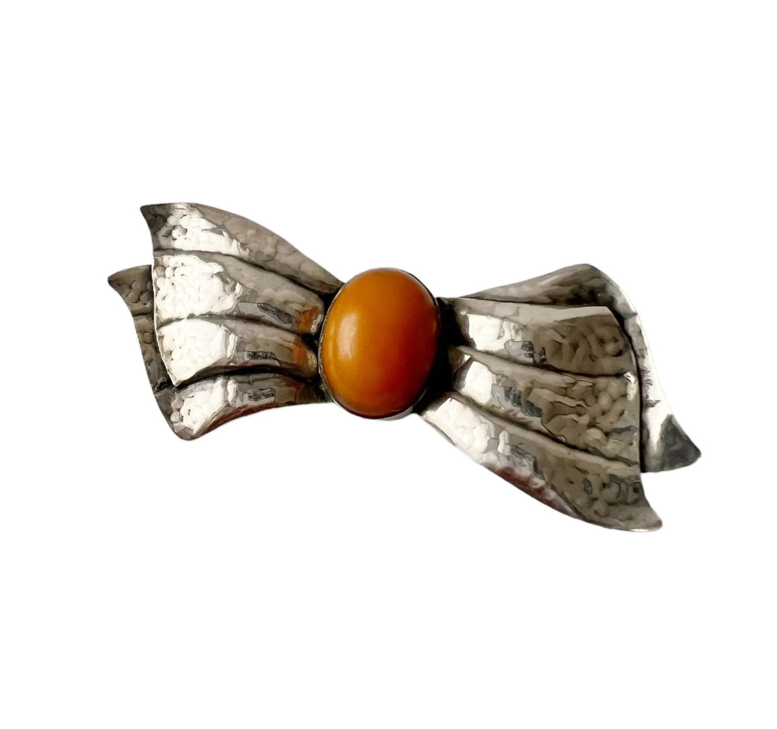 Vintage Bow Brooch. Silver and Baltic Amber.