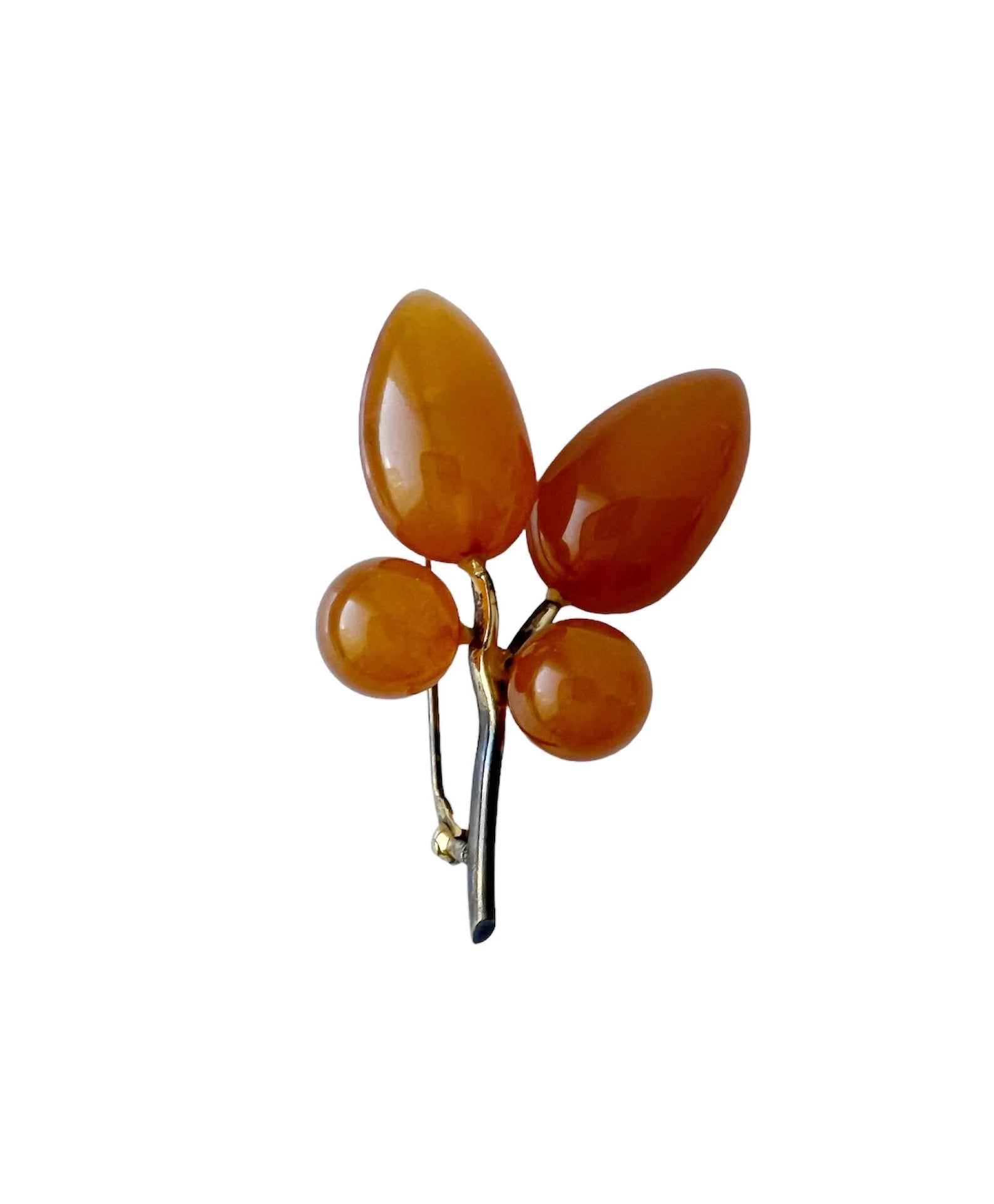 Vintage Leaves Brooch. Silver and  Baltic Amber