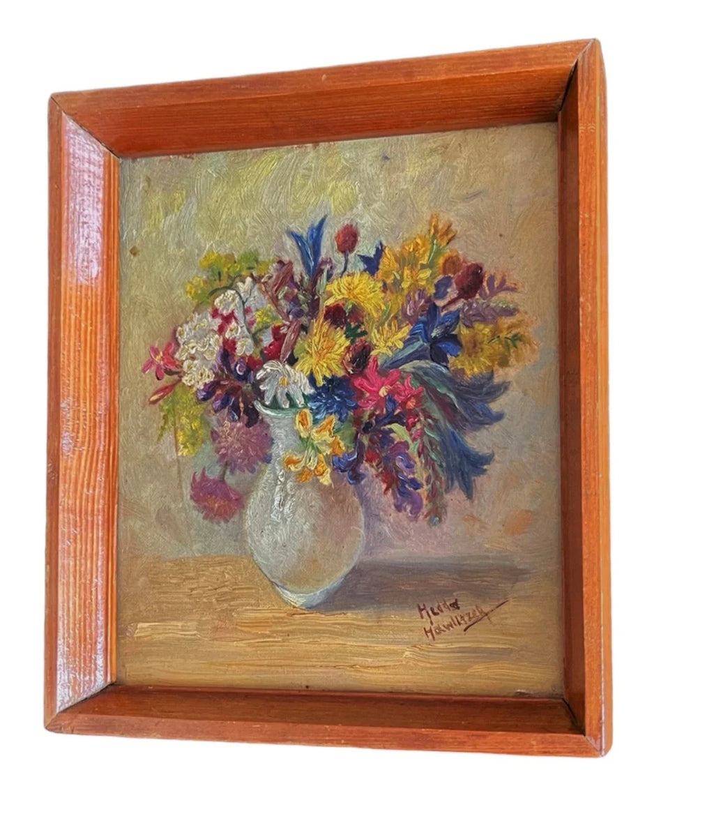 Floral Still Life Oil Painting by Hedda Hawlitzek (1900–1974). Mid-Century Signed Art