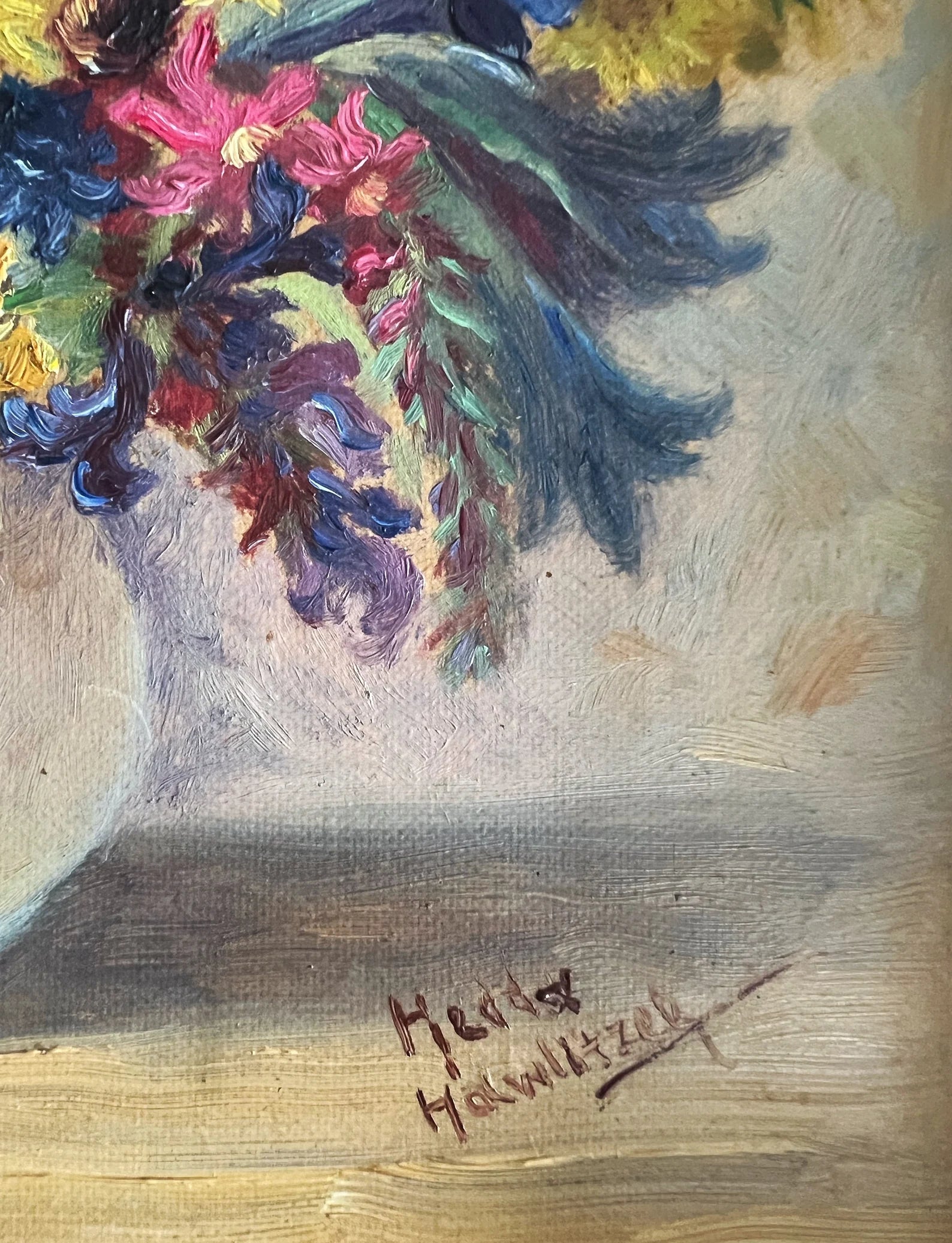 Floral Still Life Oil Painting by Hedda Hawlitzek (1900–1974). Mid-Century Signed Art