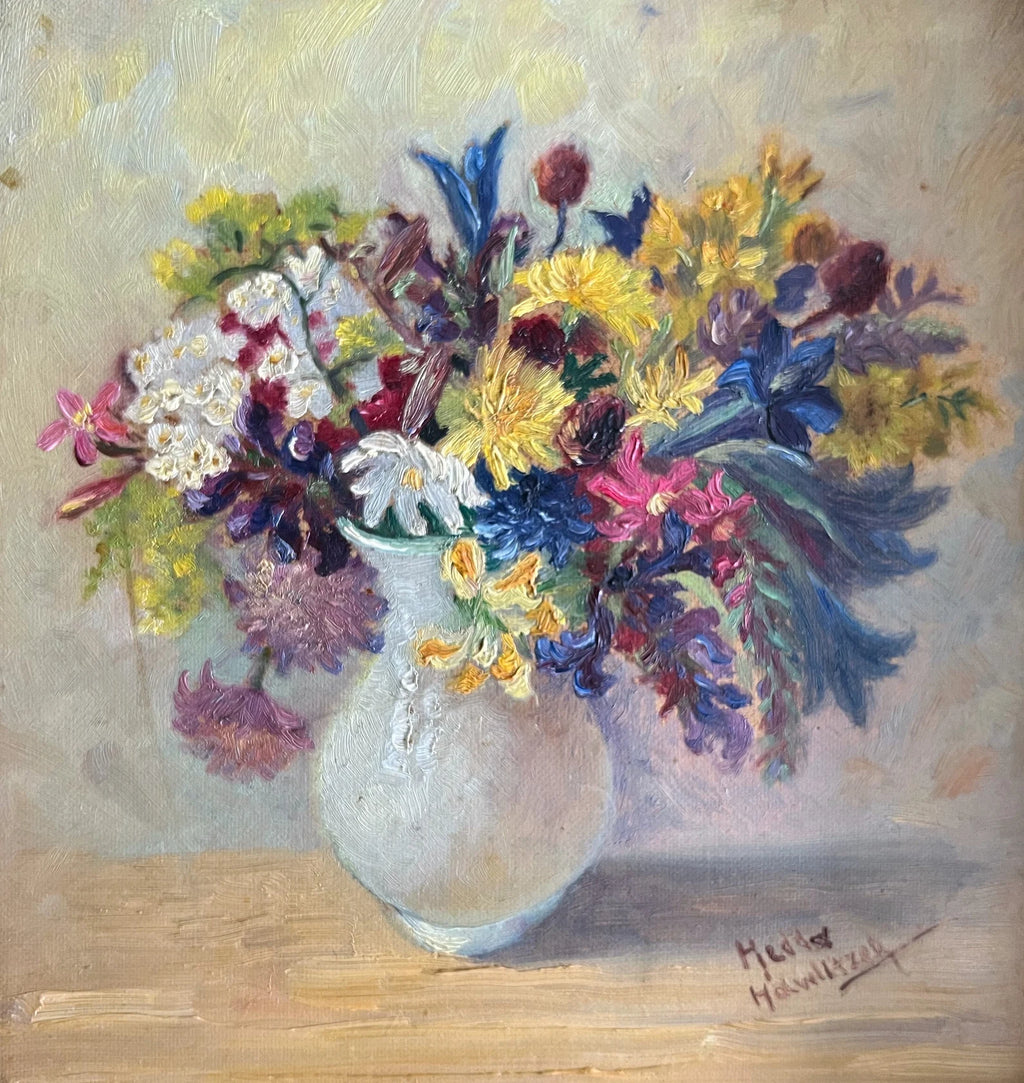 Floral Still Life Oil Painting by Hedda Hawlitzek (1900–1974). Mid-Century Signed Art