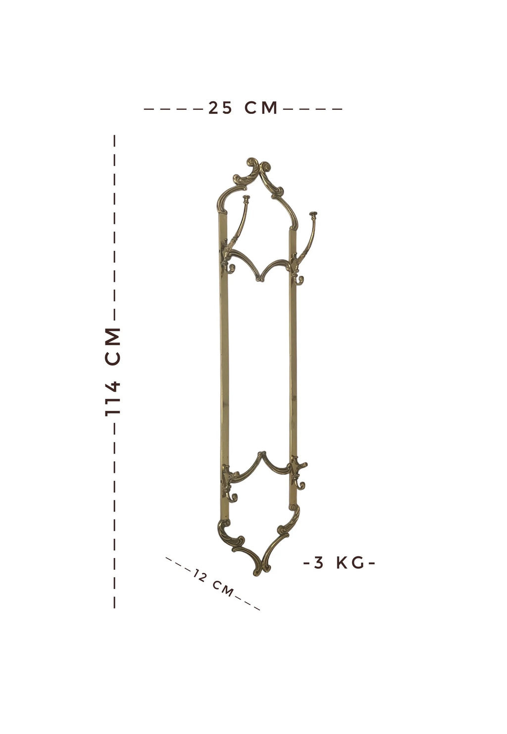 Vintage Italian Brass Coat Rack, Mid Century Wall Hooks, Six Hook Hallway Rack