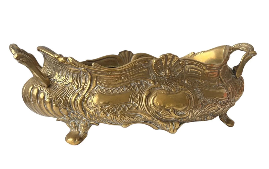 Large French Art Nouveau Brass Jardinière with Removable Liner, Vintage Planter