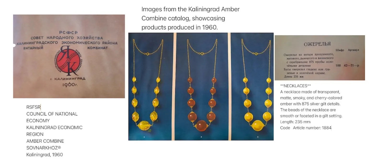 Vintage Soviet Amber Necklace, 875 Silver Gold-Plated Chain, 1950s USSR Jewelry