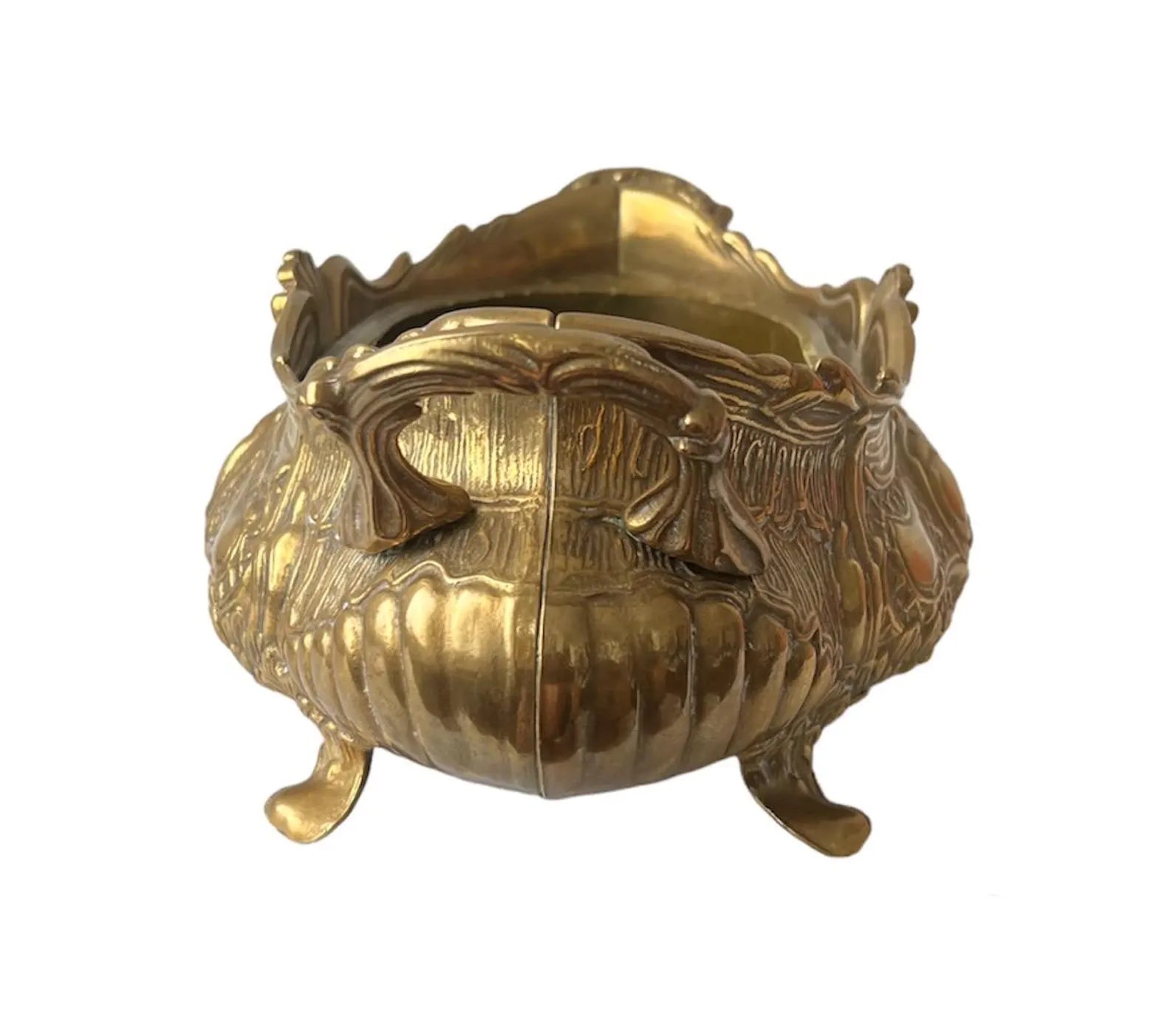 Large French Art Nouveau Brass Jardinière with Removable Liner, Vintage Planter
