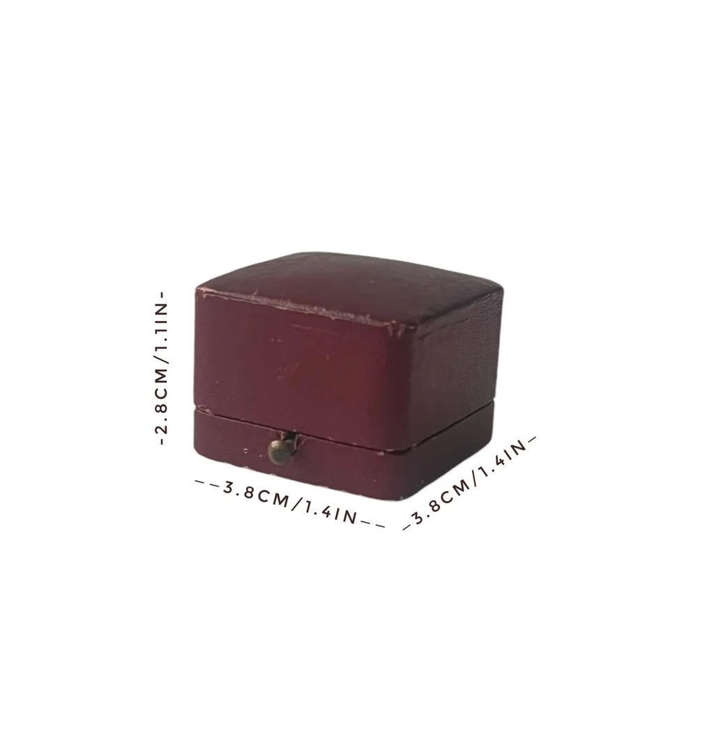 Antique Red Leather Ring Box, Vintage Square Proposal Box, Push Button Clasp.