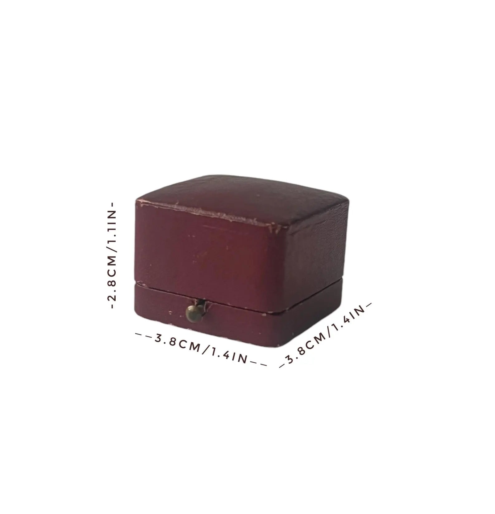 Antique Red Leather Ring Box, Vintage Square Proposal Box, Push Button Clasp.