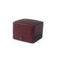 Antique Red Leather Ring Box, Vintage Square Proposal Box, Push Button Clasp.