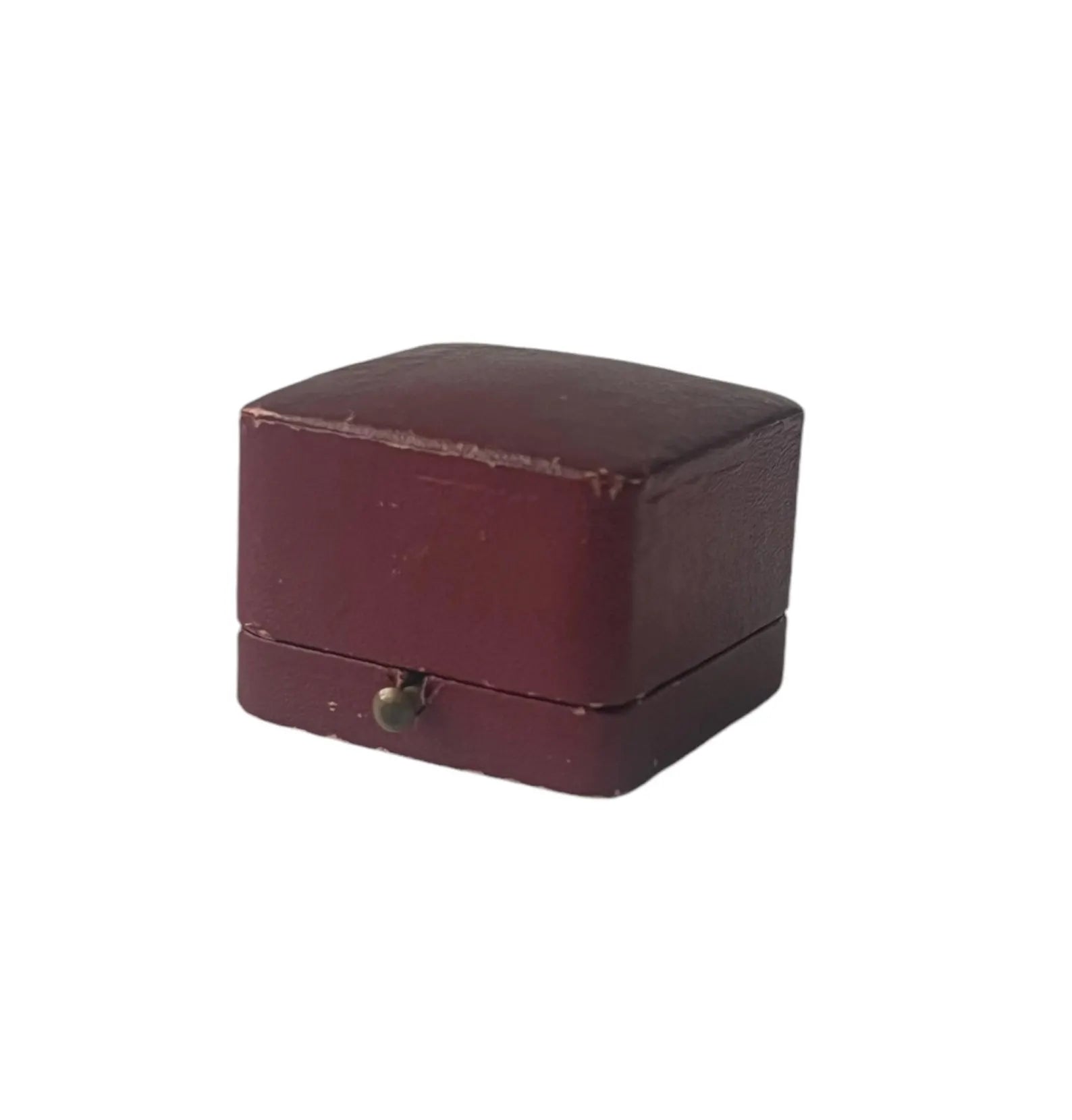 Antique Red Leather Ring Box, Vintage Square Proposal Box, Push Button Clasp.