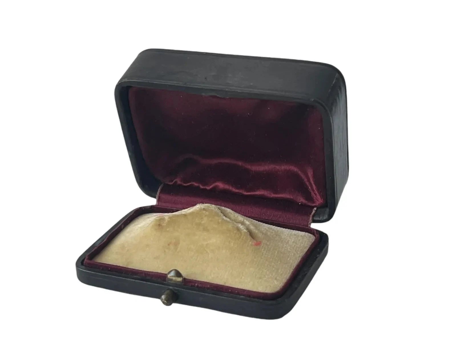 Antique Victorian Leather Jewellery Box Presentation Case Burgundy Velvet Lined