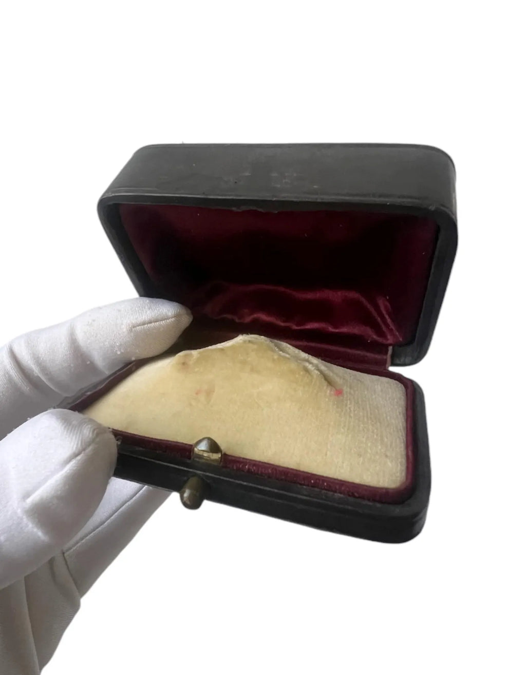 Antique Victorian Leather Jewellery Box Presentation Case Burgundy Velvet Lined