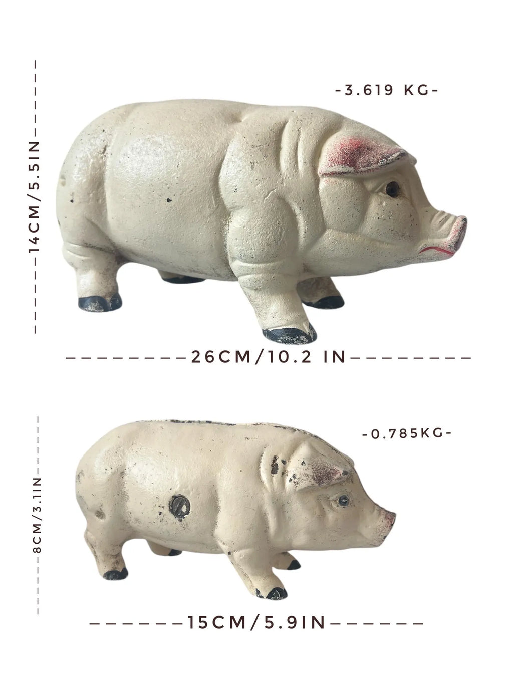 Antique French Cast Iron Pig Sculptures, Pair Piggy Banks, c.1900–1920