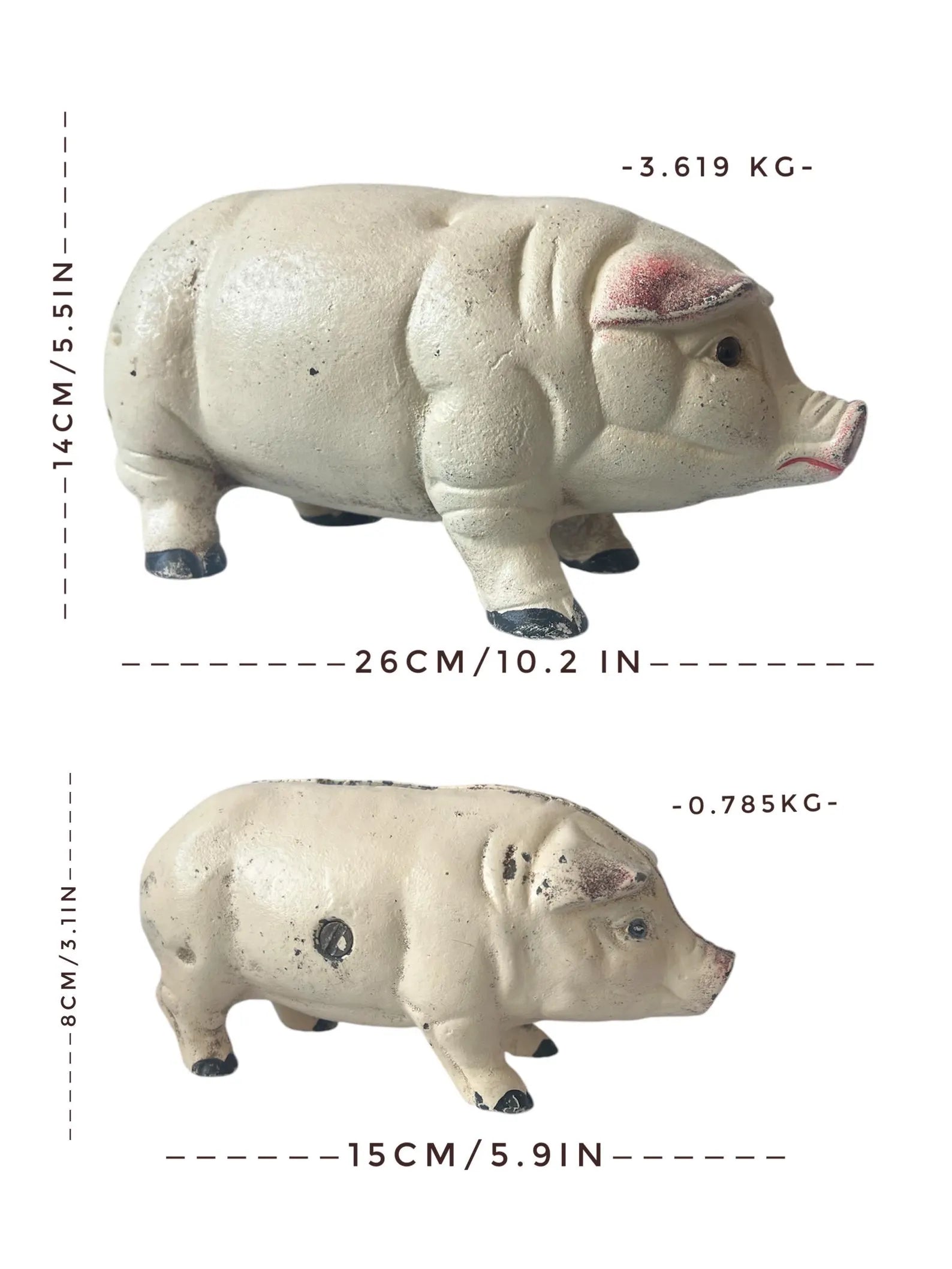 Antique French Cast Iron Pig Sculptures, Pair Piggy Banks, c.1900–1920