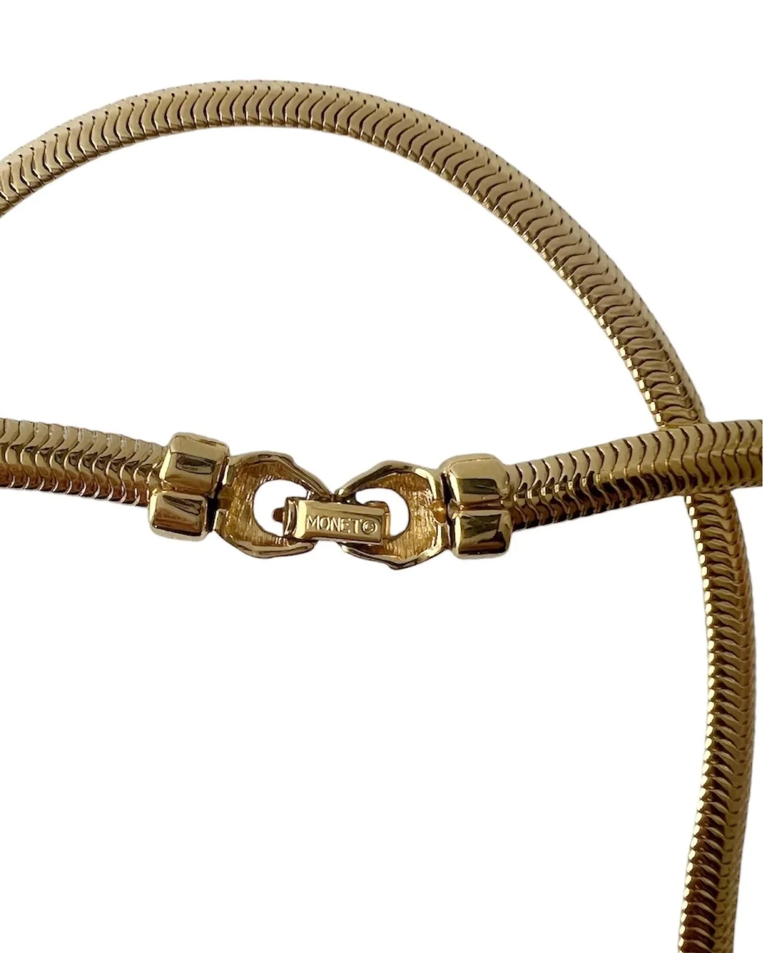 1980s Monet Gold Plated Herringbone Chain Necklace, Vintage Statement Collar Necklace