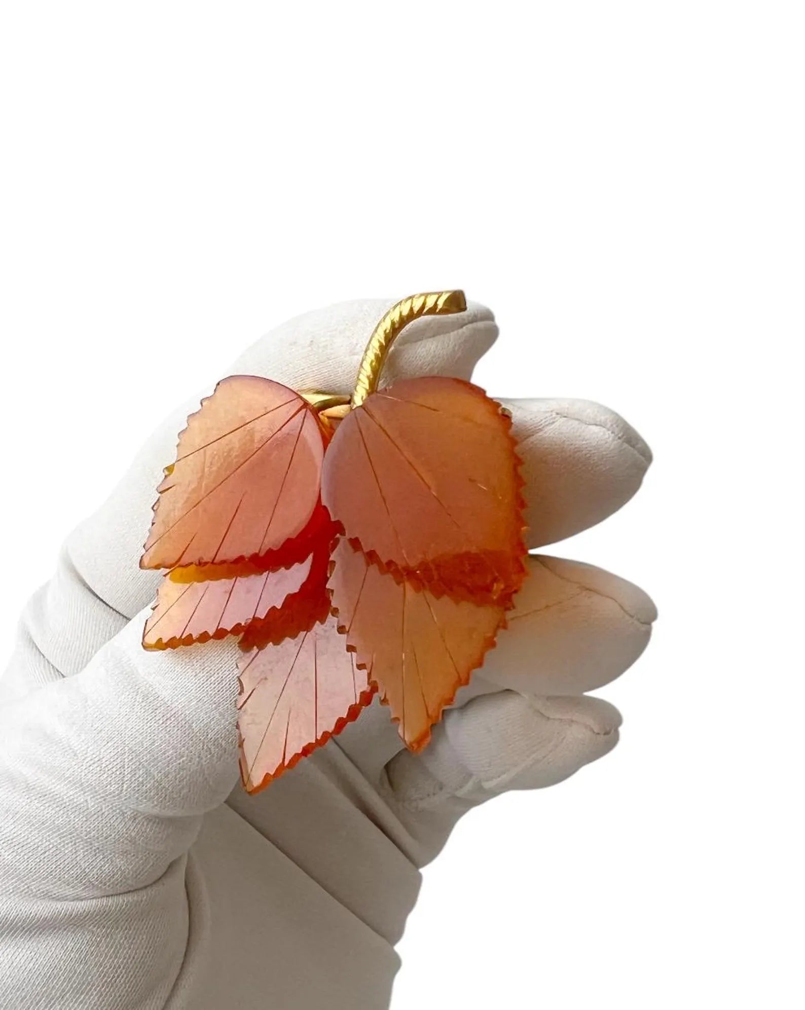 Vintage Baltic Amber Leaves Brooch - Gold Plated Brass Frame, USSR 1980s