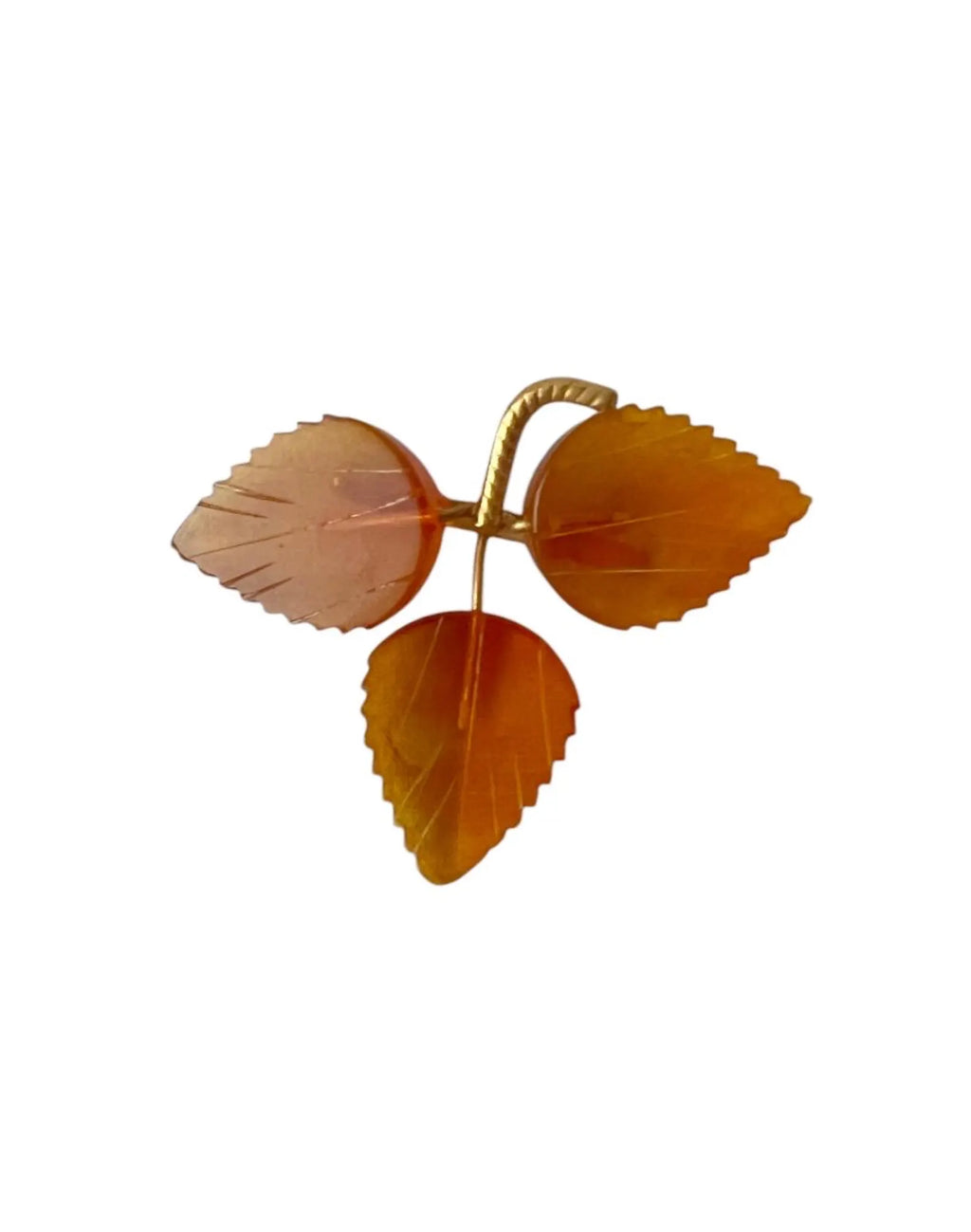 Vintage Baltic Amber Leaves Brooch - Gold Plated Brass Frame, USSR 1980s