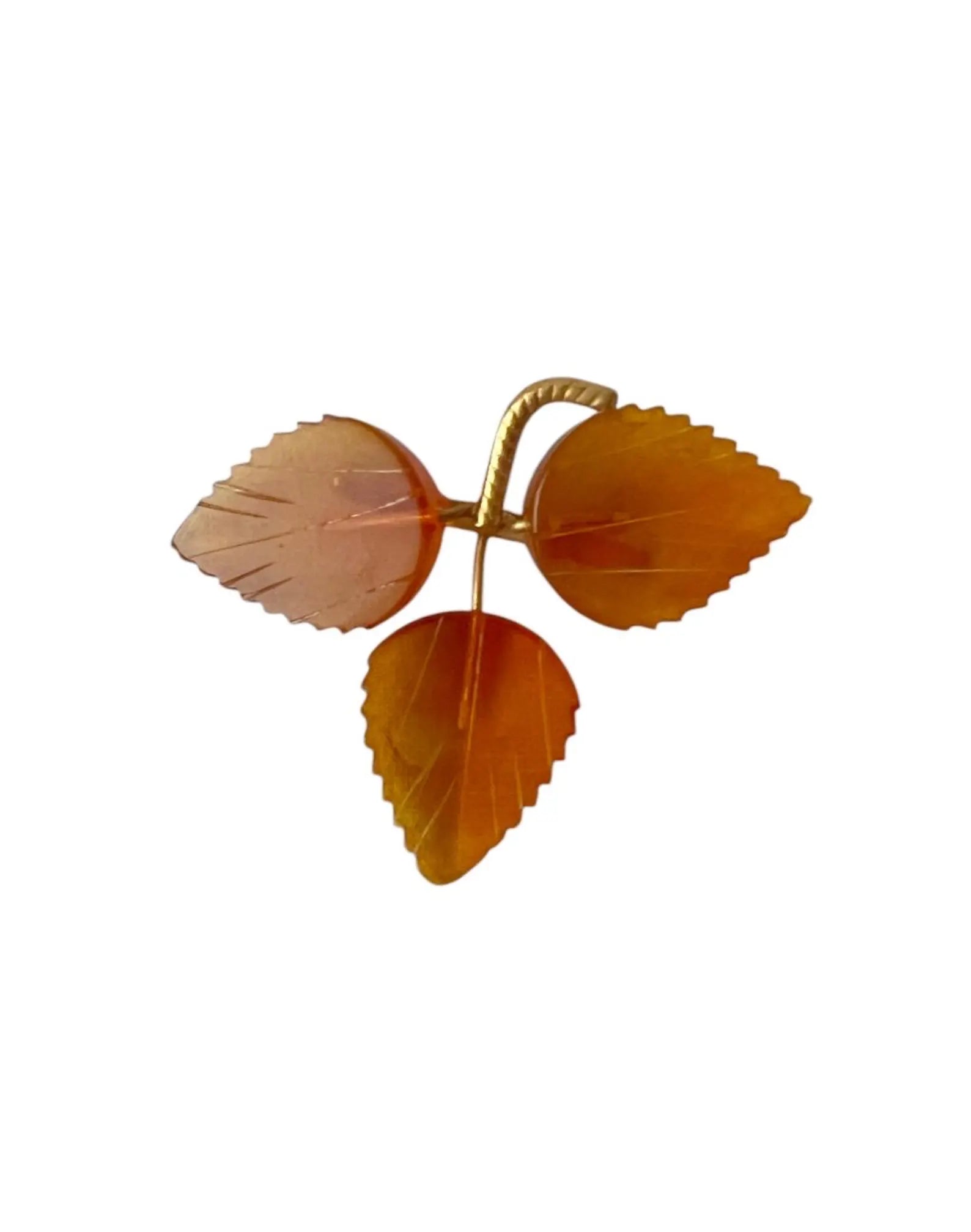 Vintage Baltic Amber Leaves Brooch - Gold Plated Brass Frame, USSR 1980s