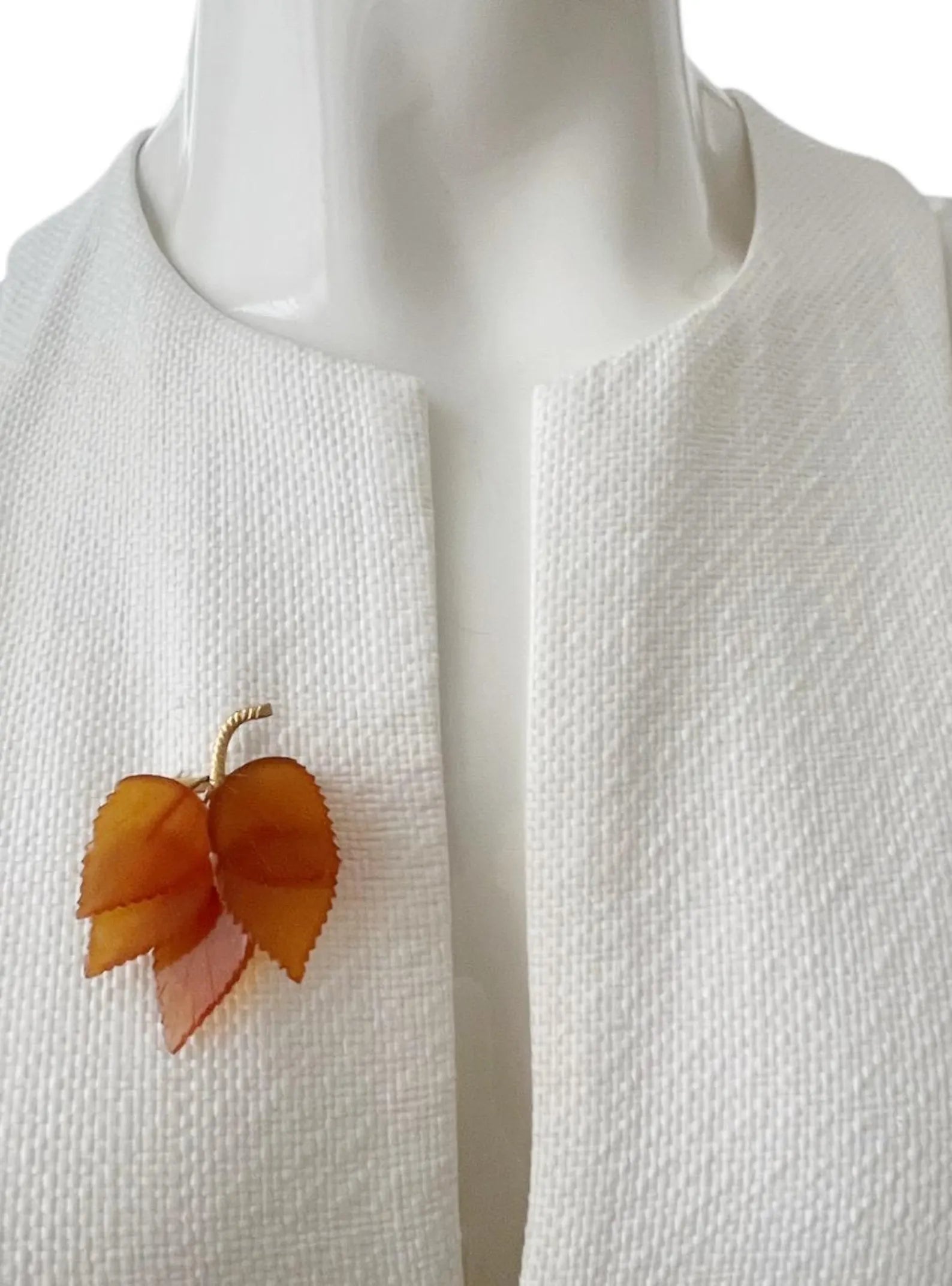 Vintage Baltic Amber Leaves Brooch - Gold Plated Brass Frame, USSR 1980s