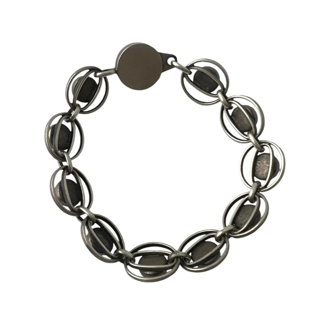 Vintage Danish 835 Silver Rose Quartz Bracelet, 1970s Scandinavian Modernist Link Bracelet