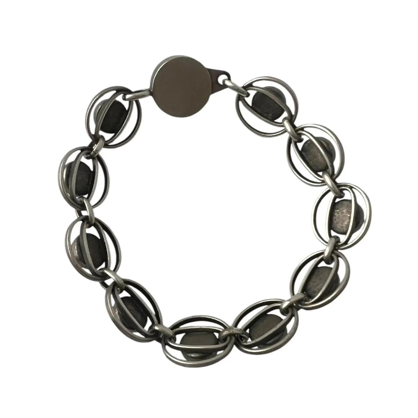Vintage Danish 835 Silver Rose Quartz Bracelet, 1970s Scandinavian Modernist Link Bracelet