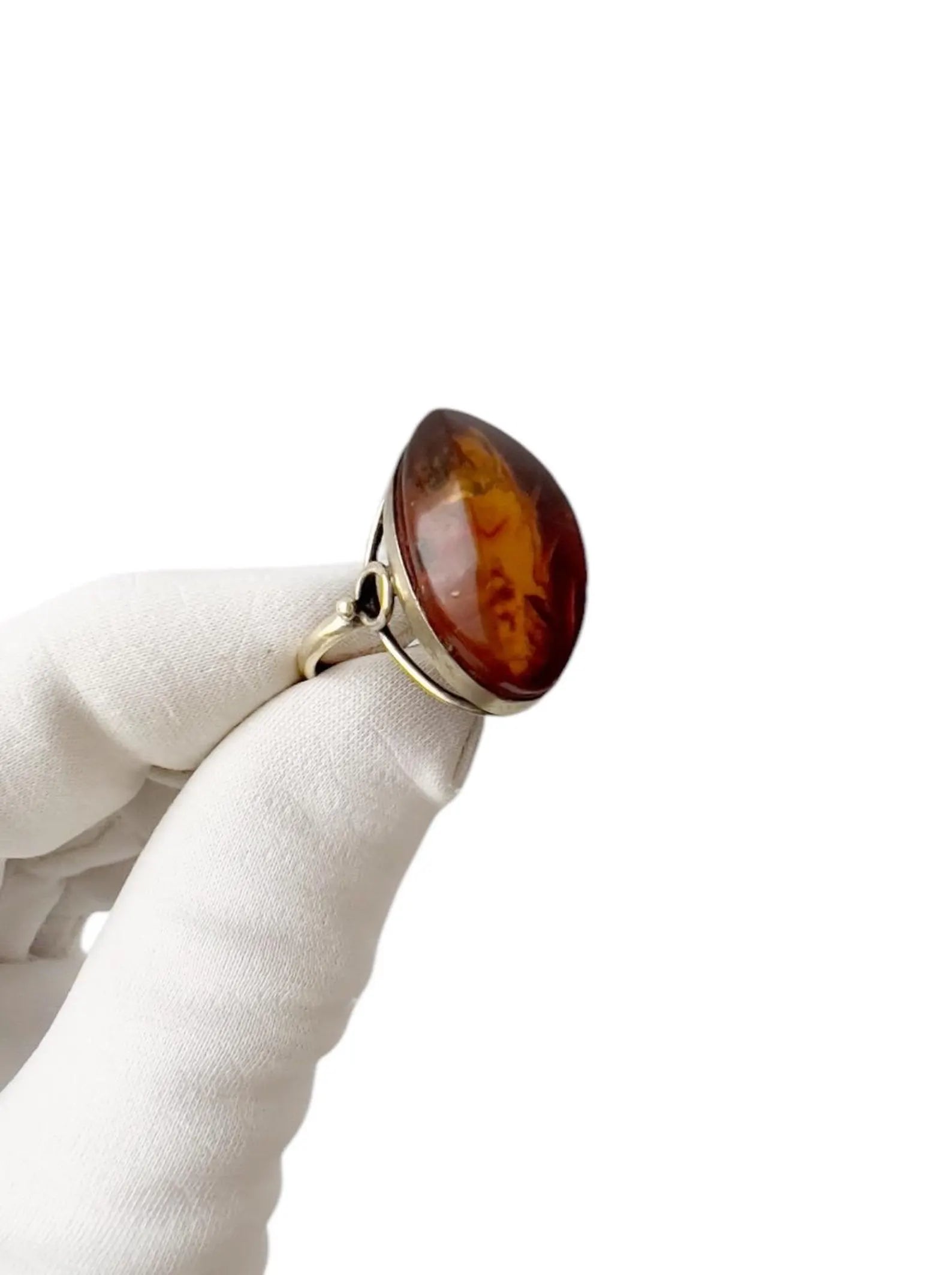 Vintage Baltic Amber Silver Ring – 875 Silver, USSR 1980s. UK size: N