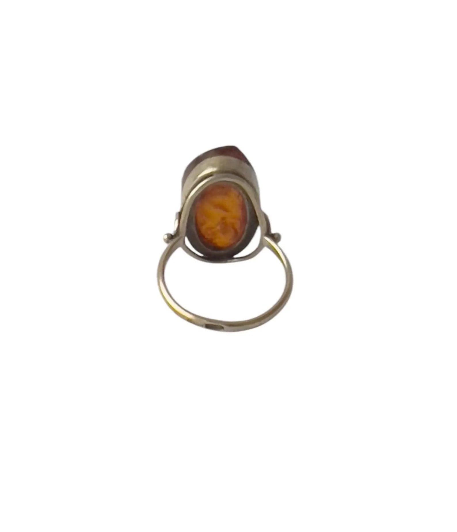 Vintage Baltic Amber Silver Ring – 875 Silver, USSR 1980s. UK size: N