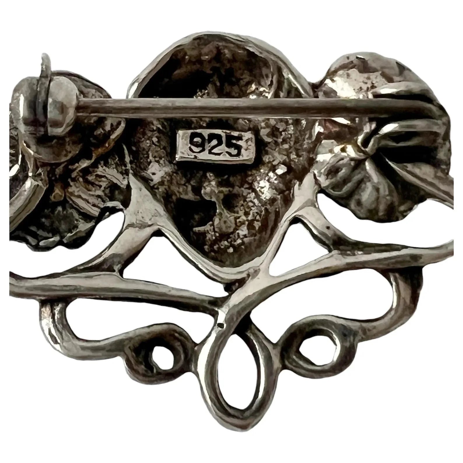 Art Nouveau Style Sterling Silver Brooch with Woman’s Face Floral Motif