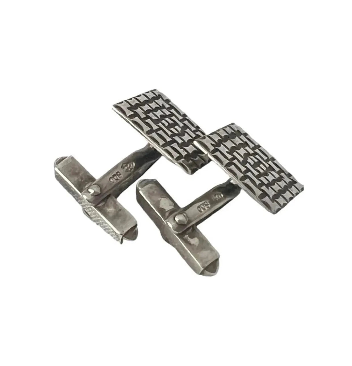 Vintage Silver Square Cufflinks with Textured Geometric Design.