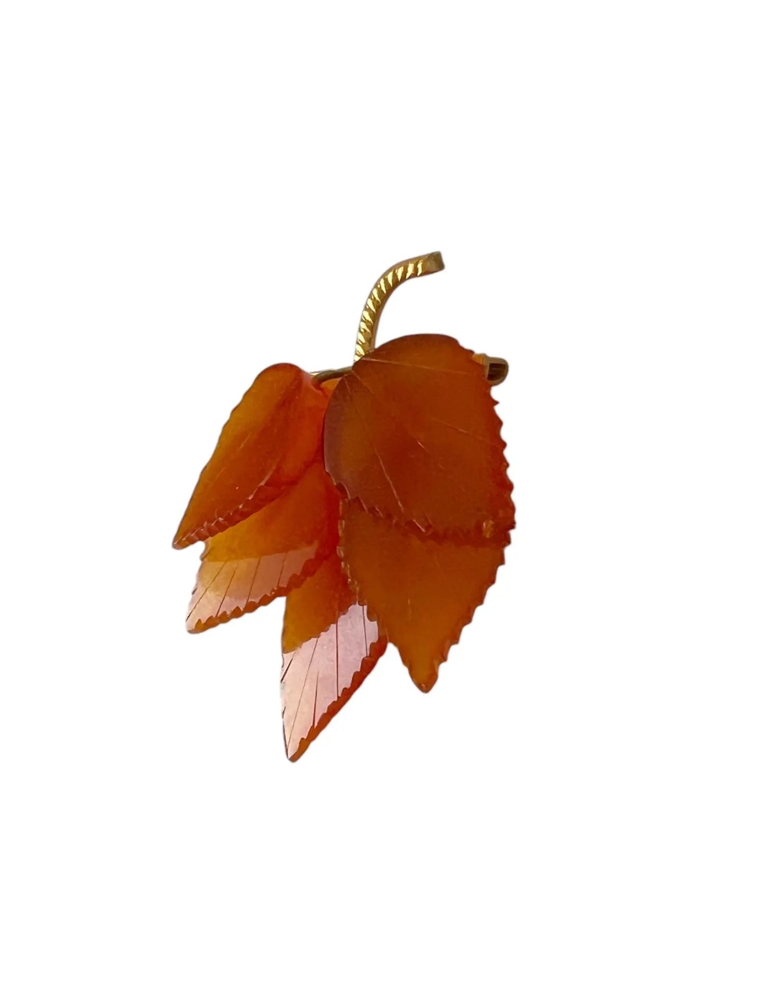 Vintage Baltic Amber Leaves Brooch - Gold Plated Brass Frame, USSR 1980s