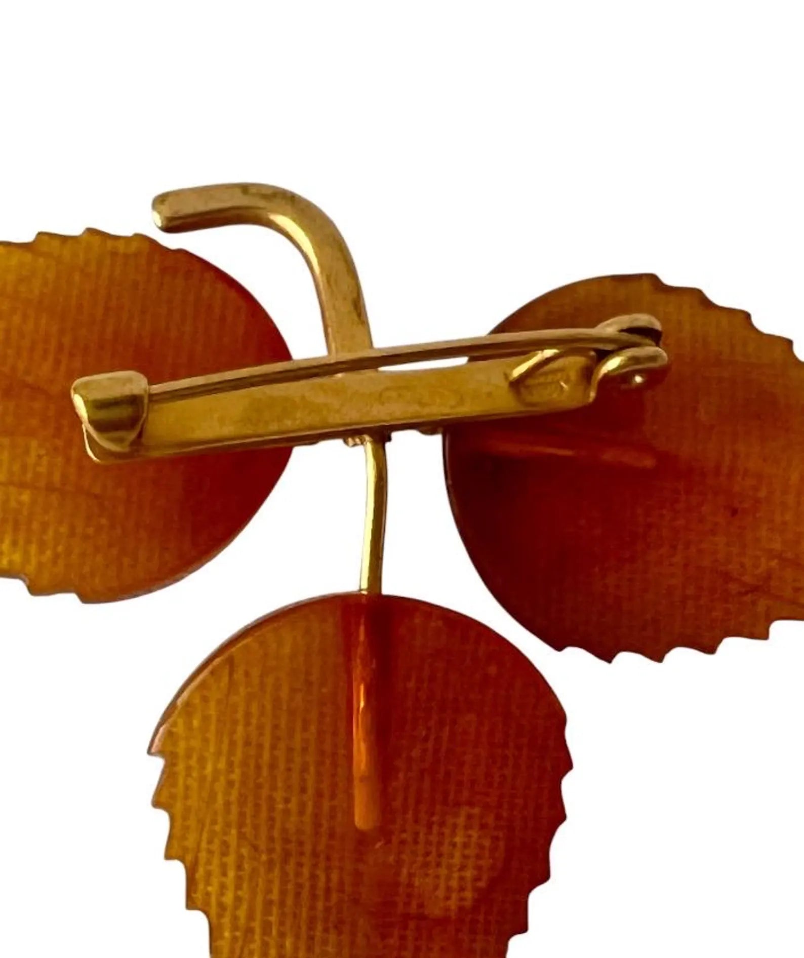 Vintage Baltic Amber Leaves Brooch - Gold Plated Brass Frame, USSR 1980s