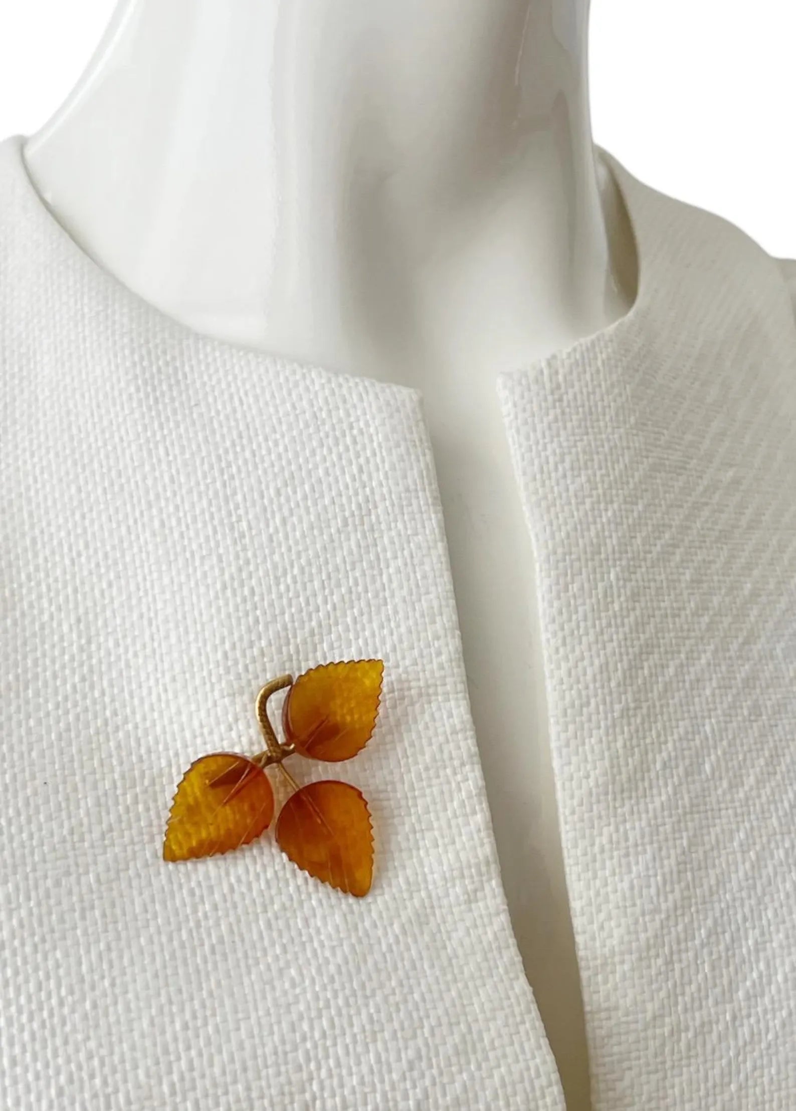 Vintage Baltic Amber Leaves Brooch - Gold Plated Brass Frame, USSR 1980s