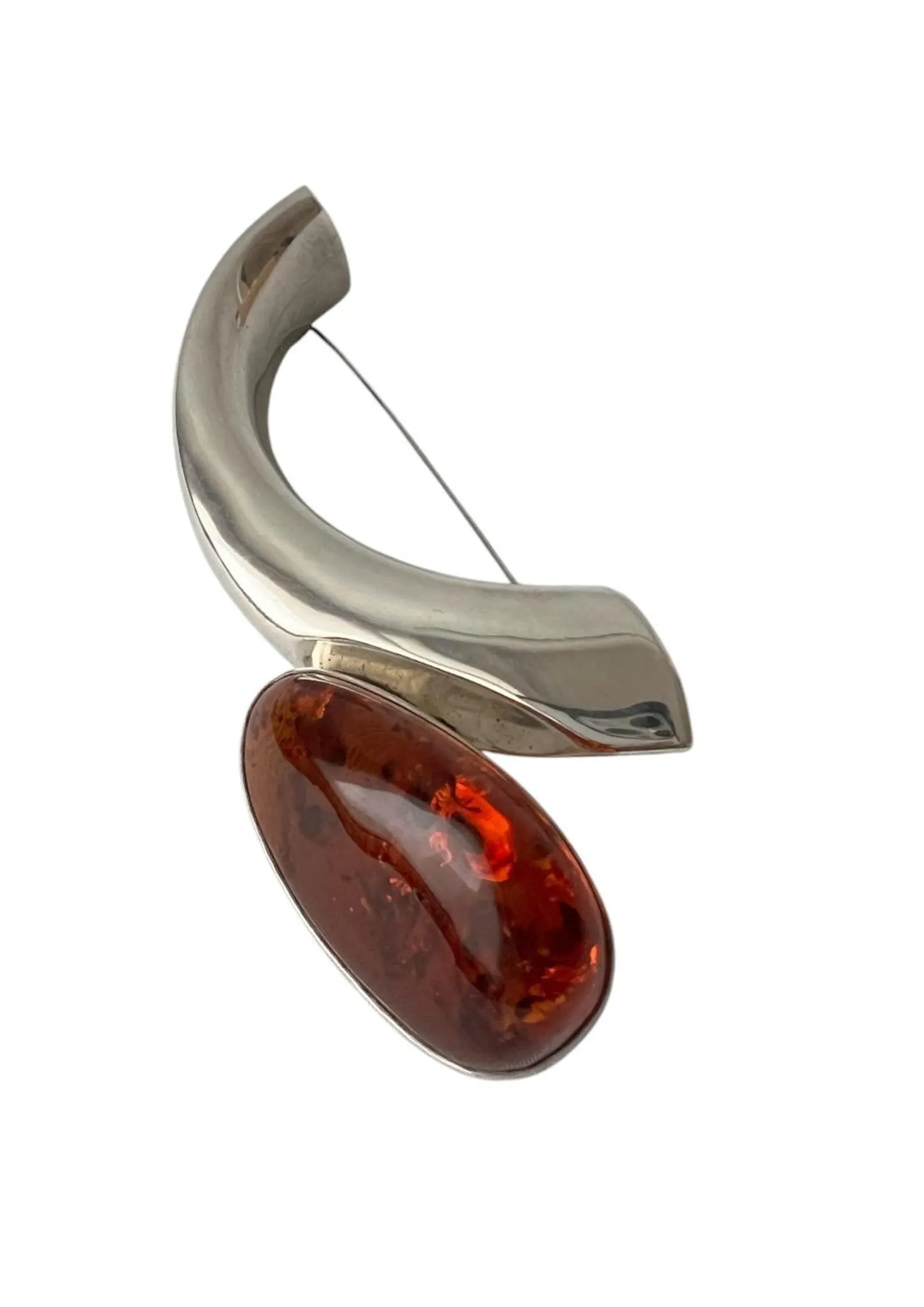 Vintage Designer Brooch. Sterling Silver and Baltic Amber by H. J. Zdanowscy. 1980.