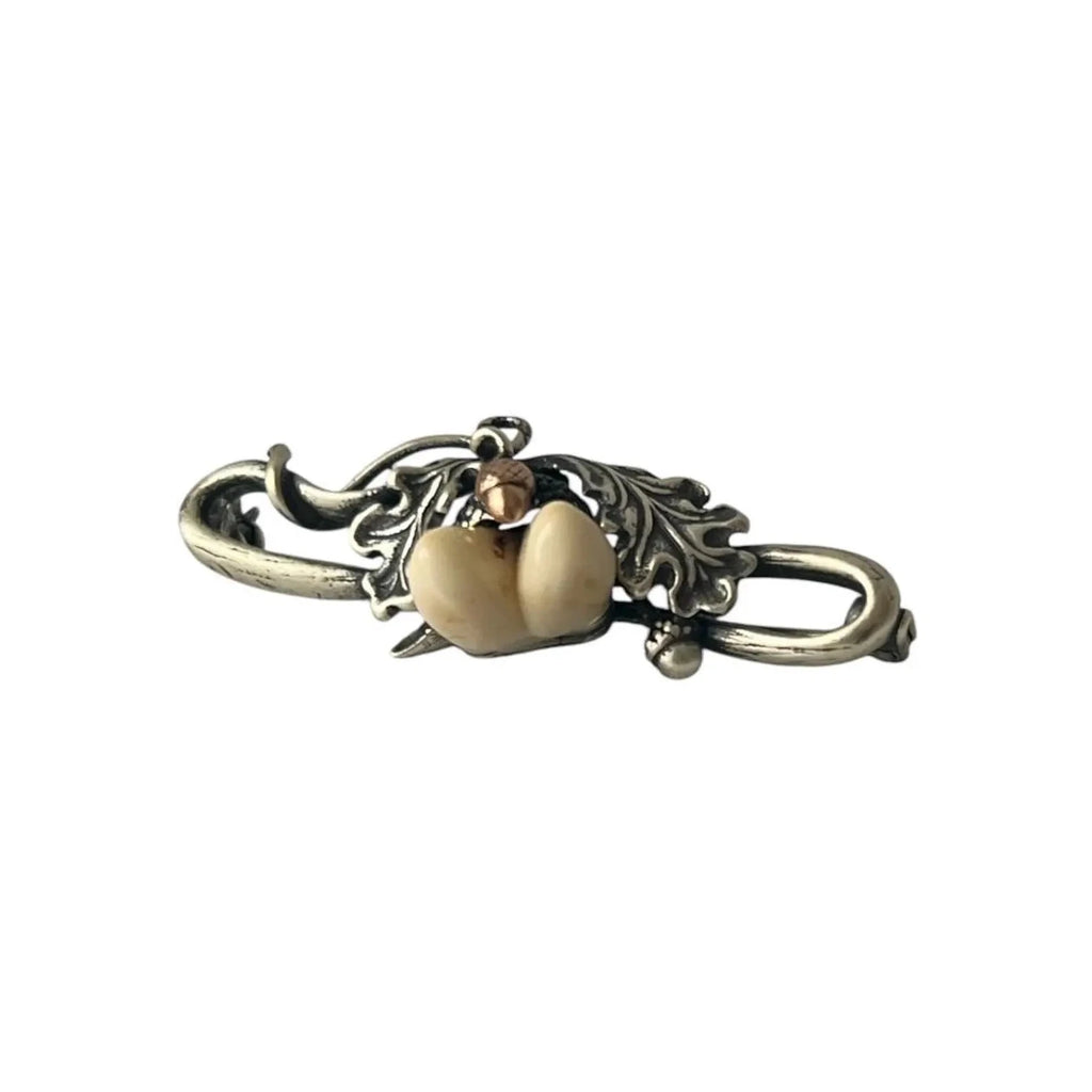 Antique Alpine 835 Silver Brooch. Hunting Grandel Trachten Jewelry.