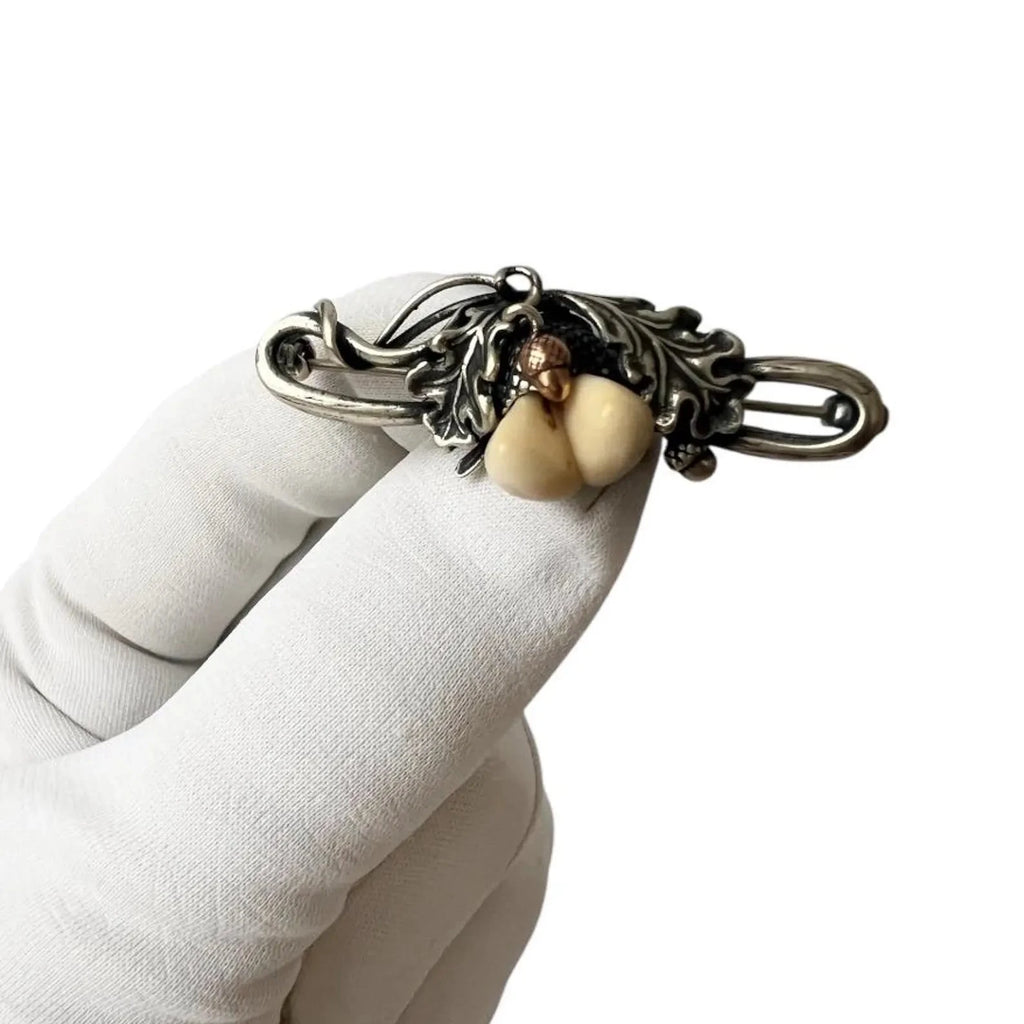 Antique Alpine 835 Silver Brooch. Hunting Grandel Trachten Jewelry.
