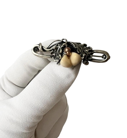 Antique Alpine 835 Silver Brooch. Hunting Grandel Trachten Jewelry.