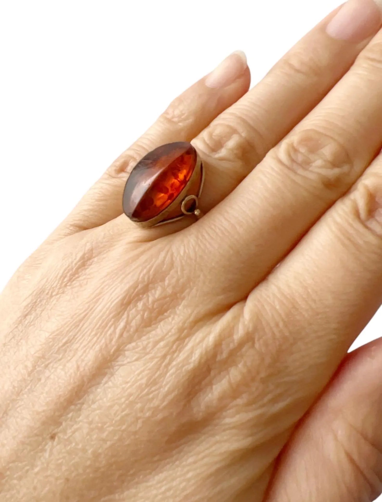 Vintage Baltic Amber Silver Ring – 875 Silver, USSR 1980s. UK size: N