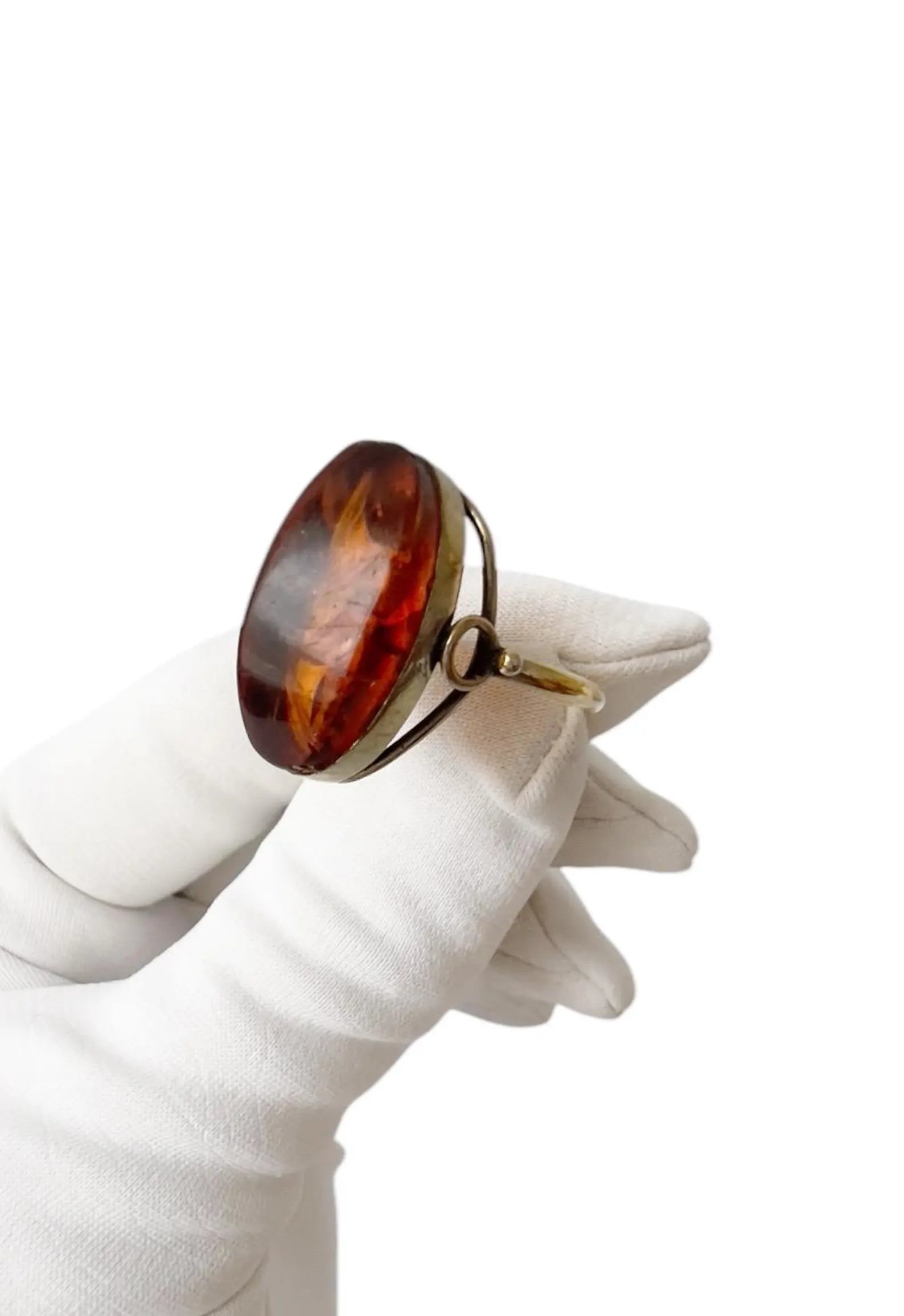 Vintage Baltic Amber Silver Ring – 875 Silver, USSR 1980s. UK size: N